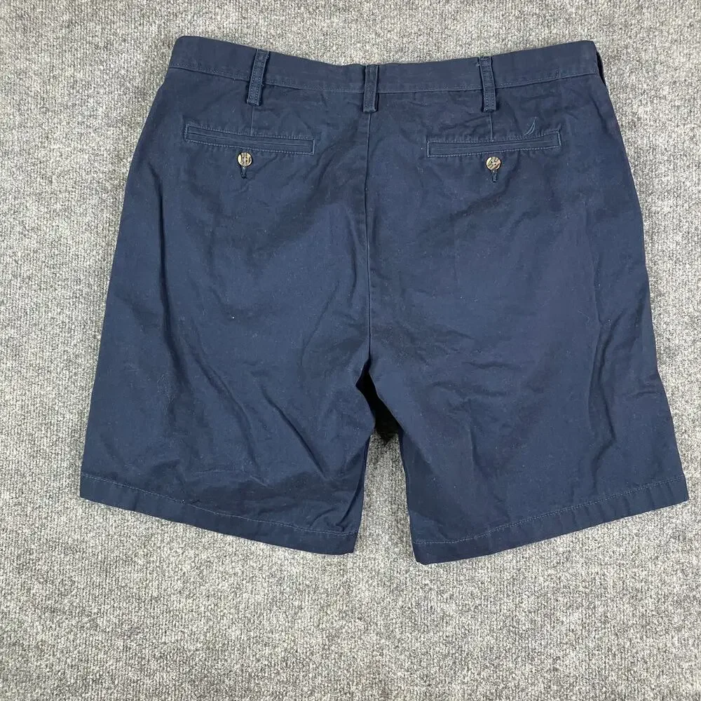 Nautica Shorts Mens Size 38 Navy Blue Flat Front Casual Chino Classic Fit‎